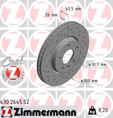 Zimmermann 430.2645.52 - Тормозной диск autosila-amz.com