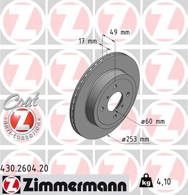 Zimmermann 430.2604.20 - Тормозной диск autosila-amz.com