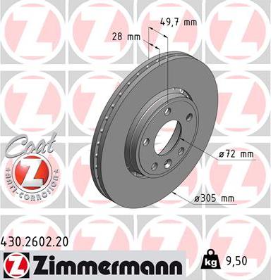 Zimmermann 430.2602.20 - Тормозной диск autosila-amz.com