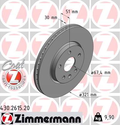 Zimmermann 430.2615.20 - Тормозной диск autosila-amz.com