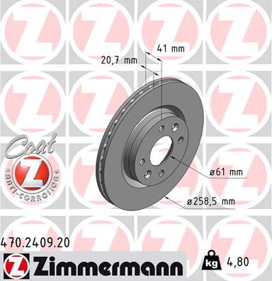Zimmermann 470.2409.20 - Тормозной диск autosila-amz.com