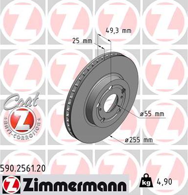 Zimmermann 590.2561.20 - Тормозной диск autosila-amz.com