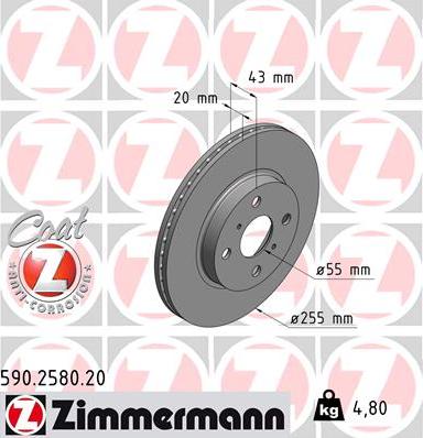 Zimmermann 590.2580.20 - Тормозной диск autosila-amz.com