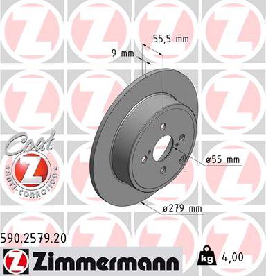 Zimmermann 590.2579.20 - Диск тормозной (заказывать 2шт./цена за1шт.) TOYOTA с антикоррозионным покрытием Coat Z autosila-amz.com