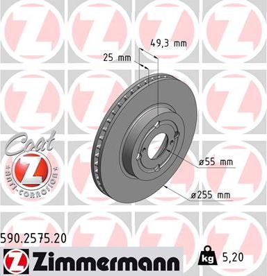 Zimmermann 590.2575.20 - Тормозной диск autosila-amz.com