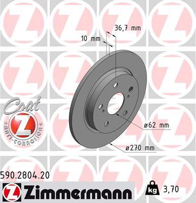 Zimmermann 590.2804.20 - Тормозной диск autosila-amz.com