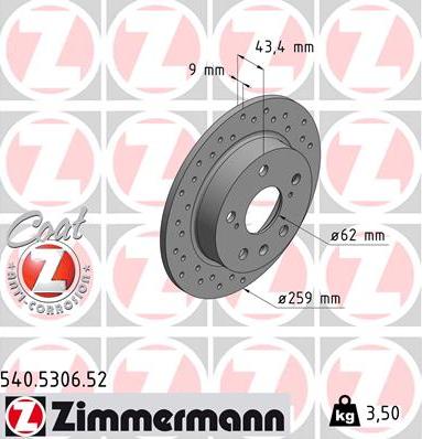 Zimmermann 540.5306.52 - Тормозной диск autosila-amz.com