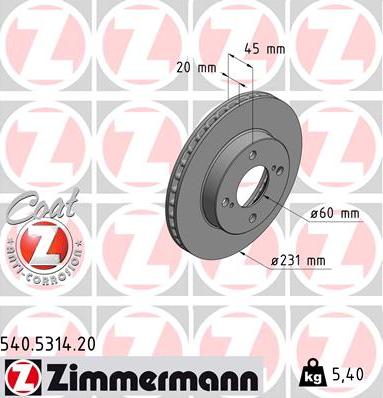 Zimmermann 540.5314.20 - Тормозной диск autosila-amz.com