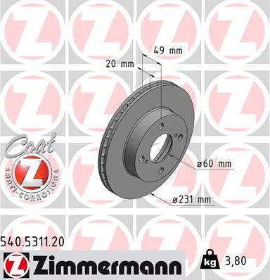 Zimmermann 540.5311.20 - Тормозной диск autosila-amz.com