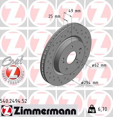 Zimmermann 540.2494.52 - Тормозной диск autosila-amz.com