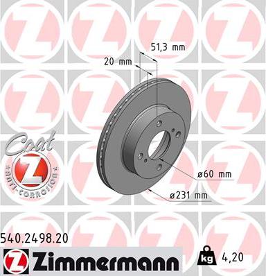 Zimmermann 540.2498.20 - Тормозной диск autosila-amz.com