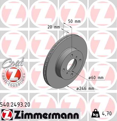 Zimmermann 540.2493.20 - Тормозной диск autosila-amz.com