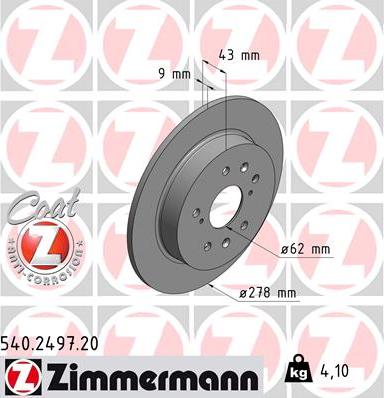 Zimmermann 540.2497.20 - Тормозной диск autosila-amz.com