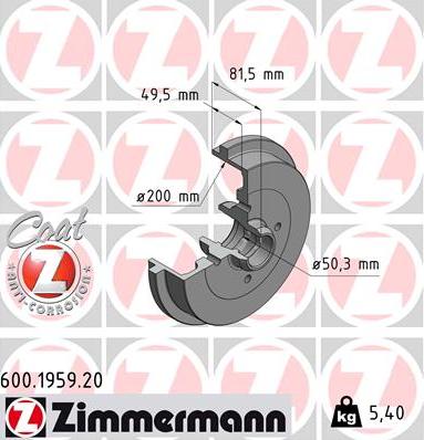 Zimmermann 600.1959.20 - Тормозной барабан autosila-amz.com