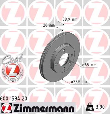 Zimmermann 600.1594.20 - Тормозной диск autosila-amz.com