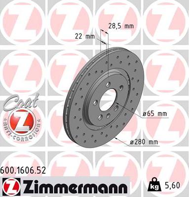 Zimmermann 600.1606.52 - Тормозной диск autosila-amz.com