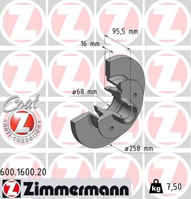 Zimmermann 600.1600.20 - Тормозной диск autosila-amz.com