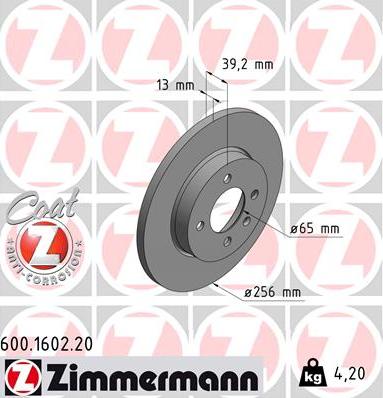 Zimmermann 600.1602.20 - Тормозной диск autosila-amz.com
