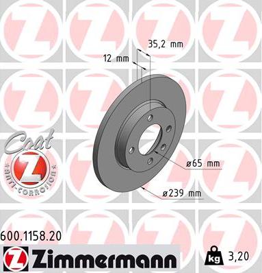Zimmermann 600.1158.20 - Тормозной диск autosila-amz.com