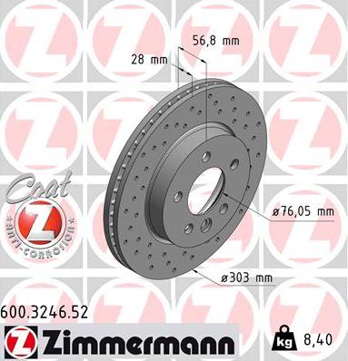 Zimmermann 600.3246.52 - Тормозной диск autosila-amz.com