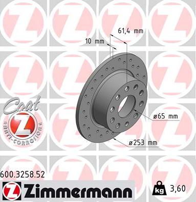 Zimmermann 600.3258.52 - Тормозной диск autosila-amz.com