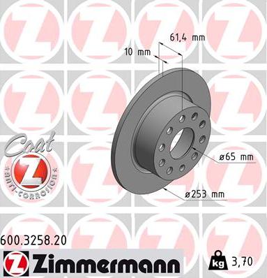 Zimmermann 600.3258.20 - Тормозной диск autosila-amz.com