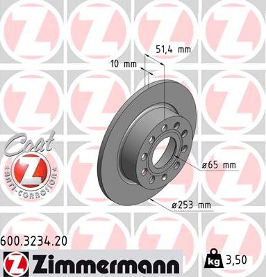 Zimmermann 600.3234.20 - Тормозной диск autosila-amz.com