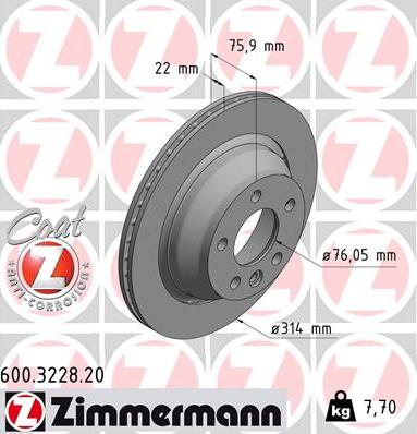 Zimmermann 600.3228.20 - Тормозной диск autosila-amz.com