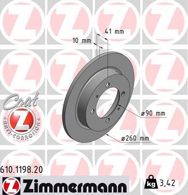 Zimmermann 610.1198.20 - Тормозной диск autosila-amz.com