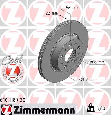 Zimmermann 610.1187.20 - Тормозной диск autosila-amz.com