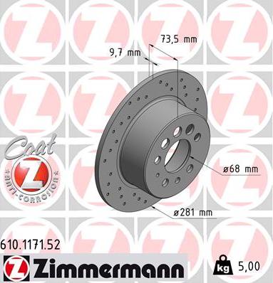 Zimmermann 610.1171.52 - Тормозной диск autosila-amz.com