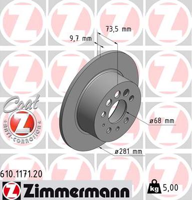 Zimmermann 610.1171.20 - Тормозной диск autosila-amz.com