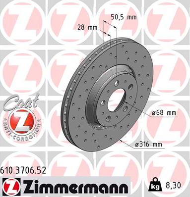 Zimmermann 610.3706.52 - Тормозной диск autosila-amz.com