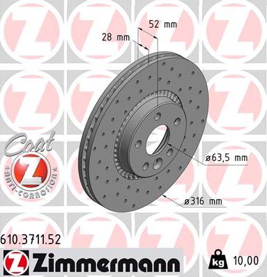 Zimmermann 610.3711.52 - Тормозной диск autosila-amz.com