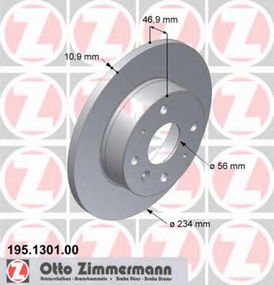 Zimmermann 195 1301 00 - Тормозной диск autosila-amz.com