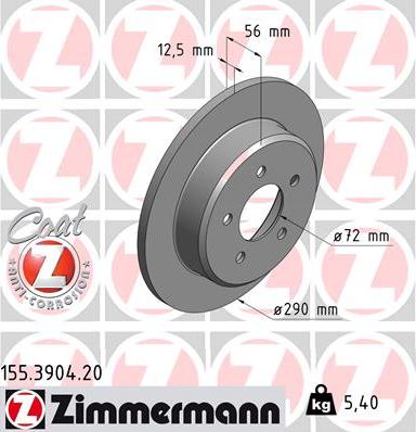 Zimmermann 155.3904.20 - Тормозной диск autosila-amz.com