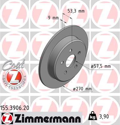 Zimmermann 155.3906.20 - Тормозной диск autosila-amz.com