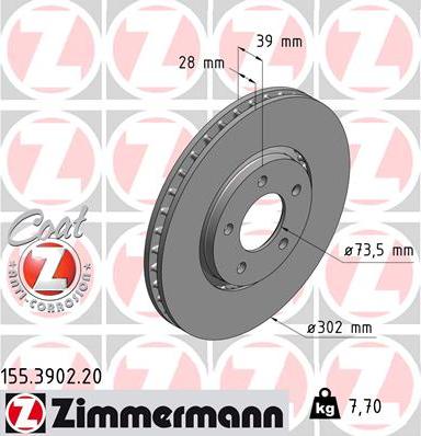 Zimmermann 155.3902.20 - Тормозной диск autosila-amz.com