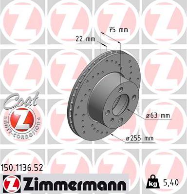 Zimmermann 150.1136.52 - Тормозной диск autosila-amz.com