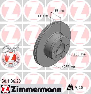 Zimmermann 150.1136.20 - Тормозной диск autosila-amz.com