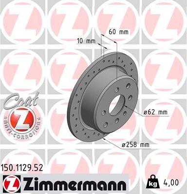 Zimmermann 150.1129.52 - Диск тормозной (заказывать 2шт./цена за1шт.) BMW SPORT с антикоррозионным покрытием Coat Z autosila-amz.com
