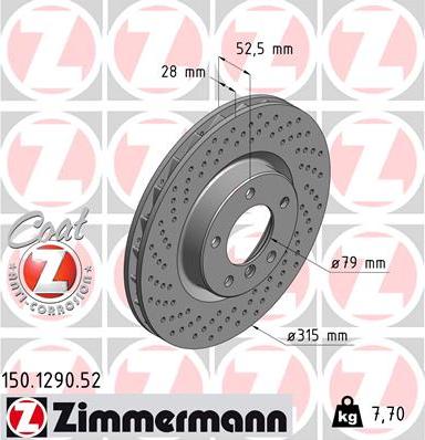 Zimmermann 150.1290.52 - Тормозной диск autosila-amz.com