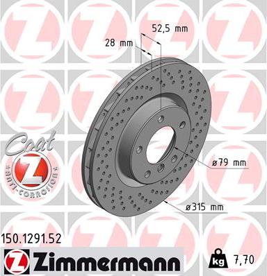 Zimmermann 150.1291.52 - Тормозной диск autosila-amz.com