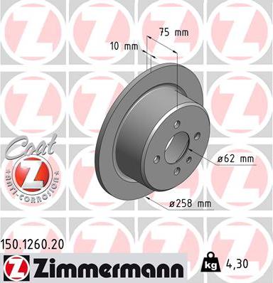 Zimmermann 150.1260.20 - Тормозной диск autosila-amz.com
