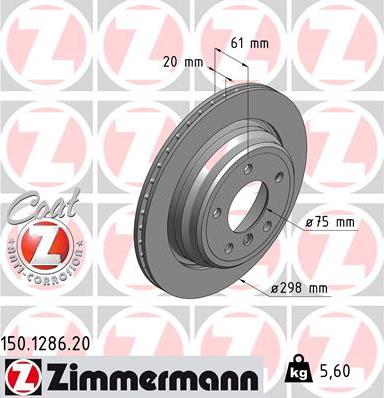 Zimmermann 150.1286.20 - Диск тормозной (заказывать 2шт./цена за1шт.) BMW с антикоррозионным покрытием Coat Z autosila-amz.com