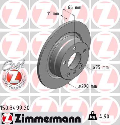 Zimmermann 150.3499.20 - ДИСК ТОРМ BMW 1 (F20)/3 (F30) 10-12 ЗАД. МОСТ КОД 150349920 autosila-amz.com