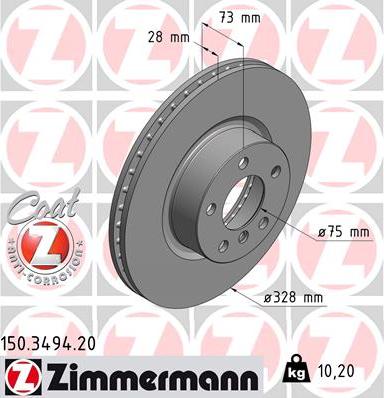 Zimmermann 150.3494.20 - Тормозной диск autosila-amz.com