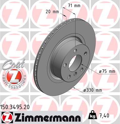 Zimmermann 150.3495.20 - Тормозной диск autosila-amz.com