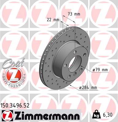 Zimmermann 150.3496.52 - диск тормозной передний!Sport\ BMW E87 1.6/1.8/1.8D M47/N42/N45 04> autosila-amz.com
