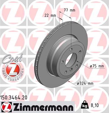 Zimmermann 150.3464.20 - Диск тормозной (заказывать 2шт./цена за1шт.) BMW с антикоррозионным покрытием Coat Z autosila-amz.com
